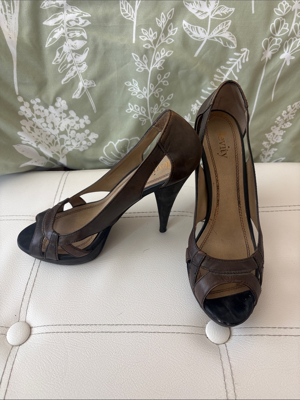 Brown Open-Toe Leather High Heels by Levity